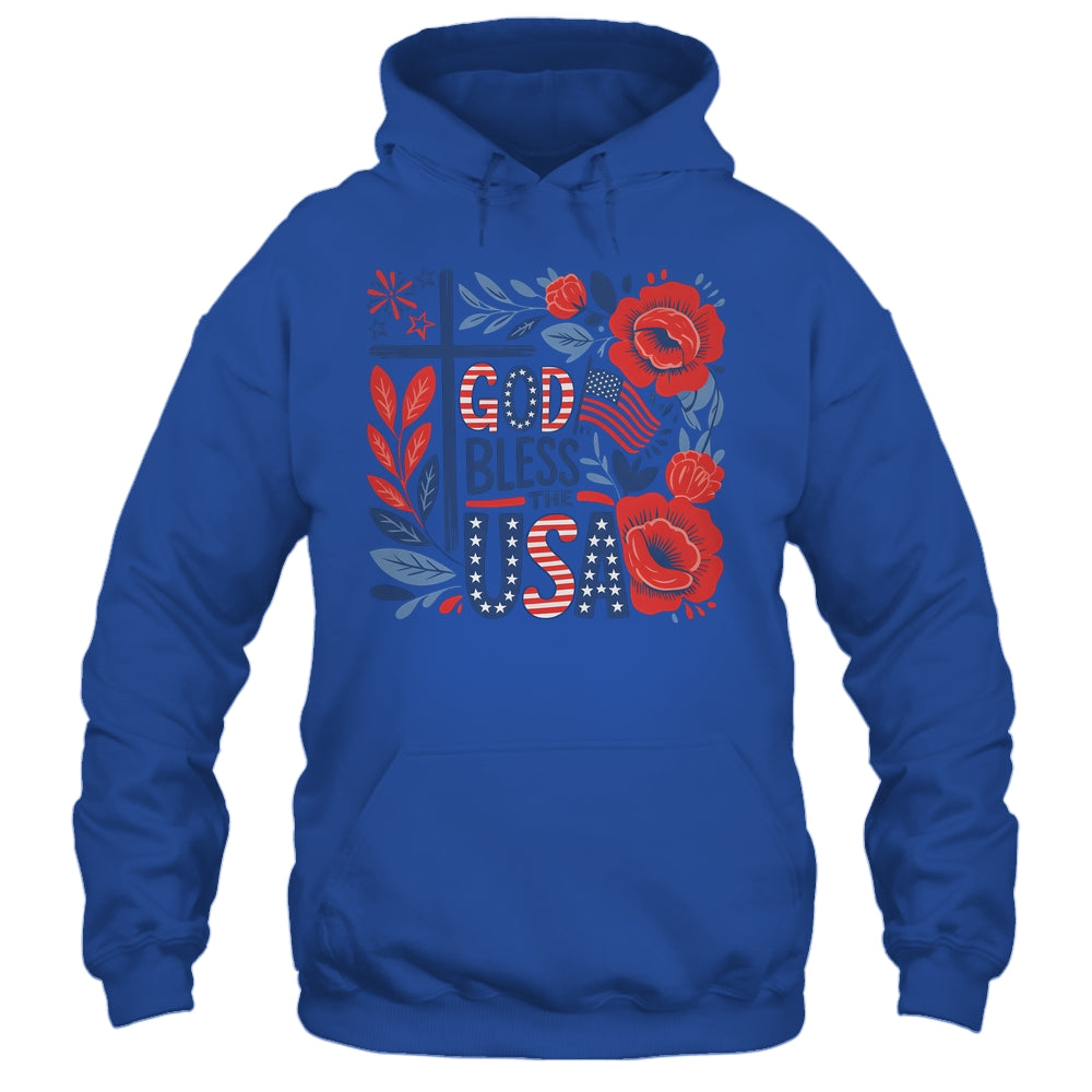 Retro Boho Floral God Bless The USA Christian 4th Of July Shirt & Tank Top | teecentury