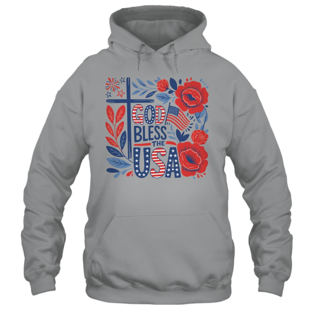 Retro Boho Floral God Bless The USA Christian 4th Of July Shirt & Tank Top | teecentury