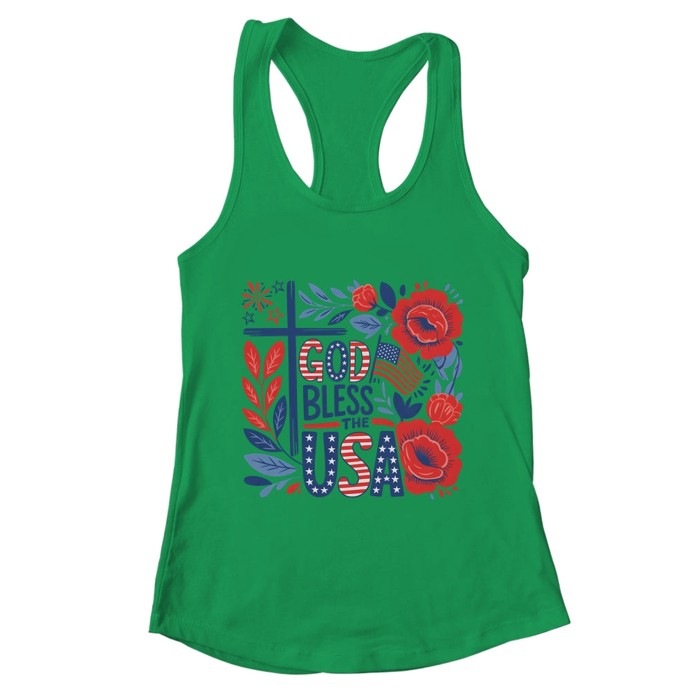 Retro Boho Floral God Bless The USA Christian 4th Of July Shirt & Tank Top | teecentury