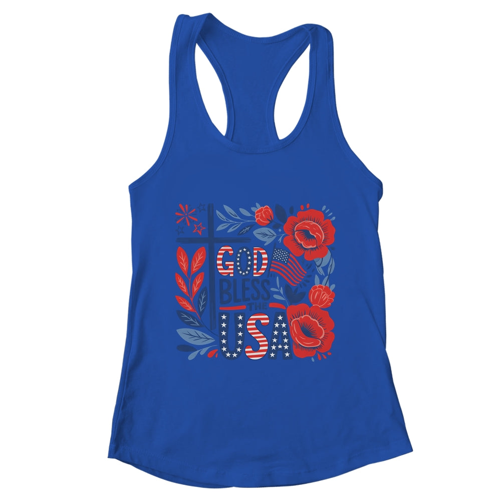 Retro Boho Floral God Bless The USA Christian 4th Of July Shirt & Tank Top | teecentury