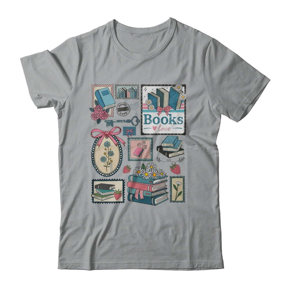 Retro Bookish Love Reading Book Librarian Coquette Flower Shirt & Tank Top | teecentury