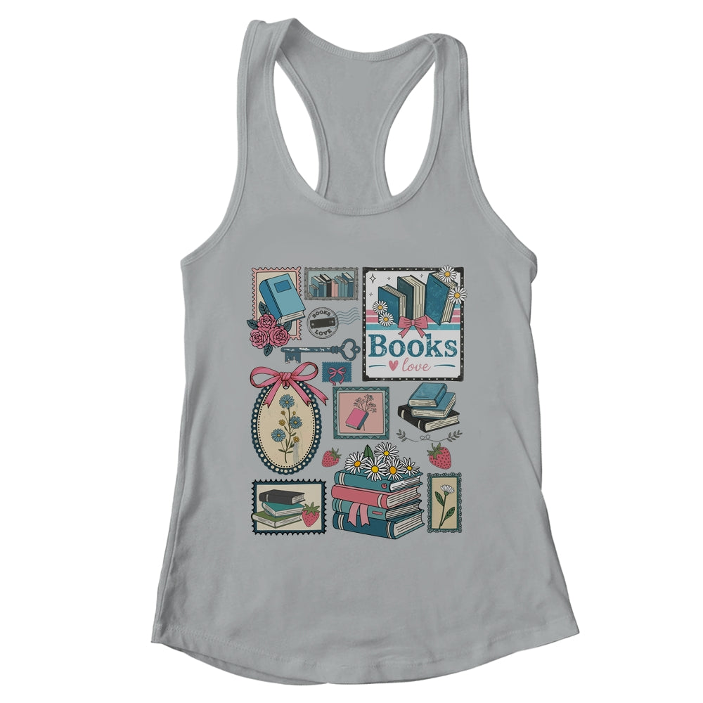 Retro Bookish Love Reading Book Librarian Coquette Flower Shirt & Tank Top | teecentury
