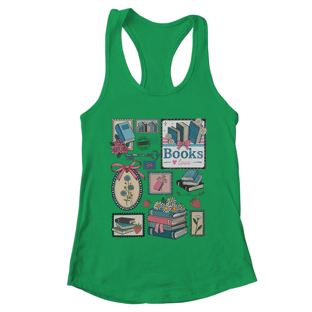 Retro Bookish Love Reading Book Librarian Coquette Flower Shirt & Tank Top | teecentury