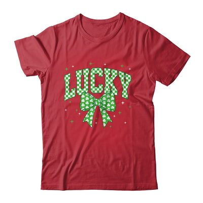 Retro Checkered Lucky St Patrick's Day Coquette Bow Girls Shirt & Sweatshirt | teecentury
