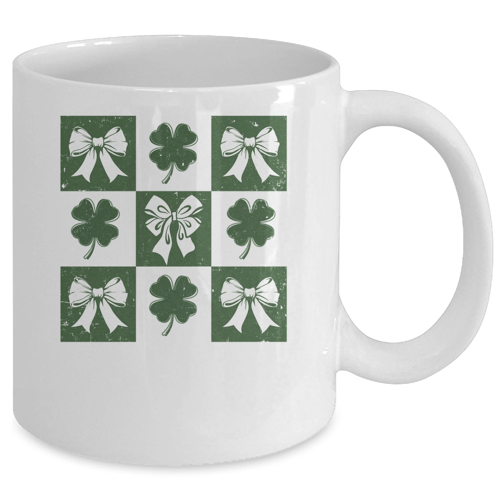 Retro Checkered St Patrick's Day Coquette Lucky Shamrock Mug | teecentury