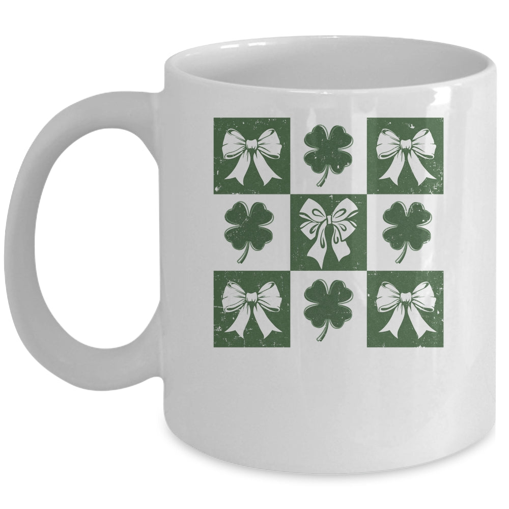 Retro Checkered St Patrick's Day Coquette Lucky Shamrock Mug | teecentury
