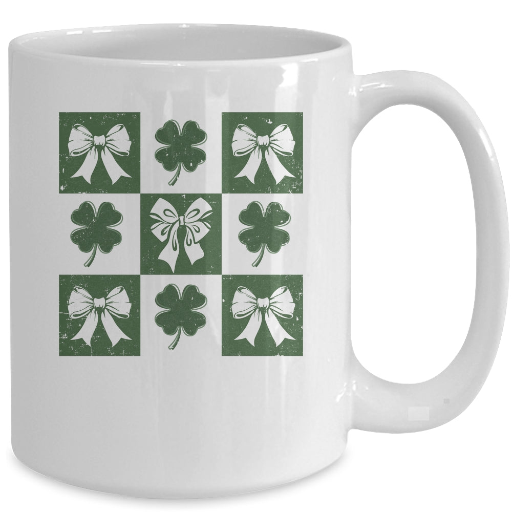Retro Checkered St Patrick's Day Coquette Lucky Shamrock Mug | teecentury