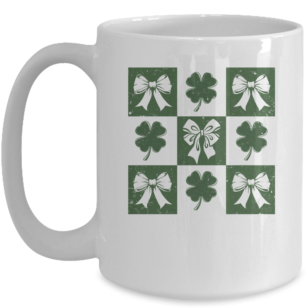 Retro Checkered St Patrick's Day Coquette Lucky Shamrock Mug | teecentury