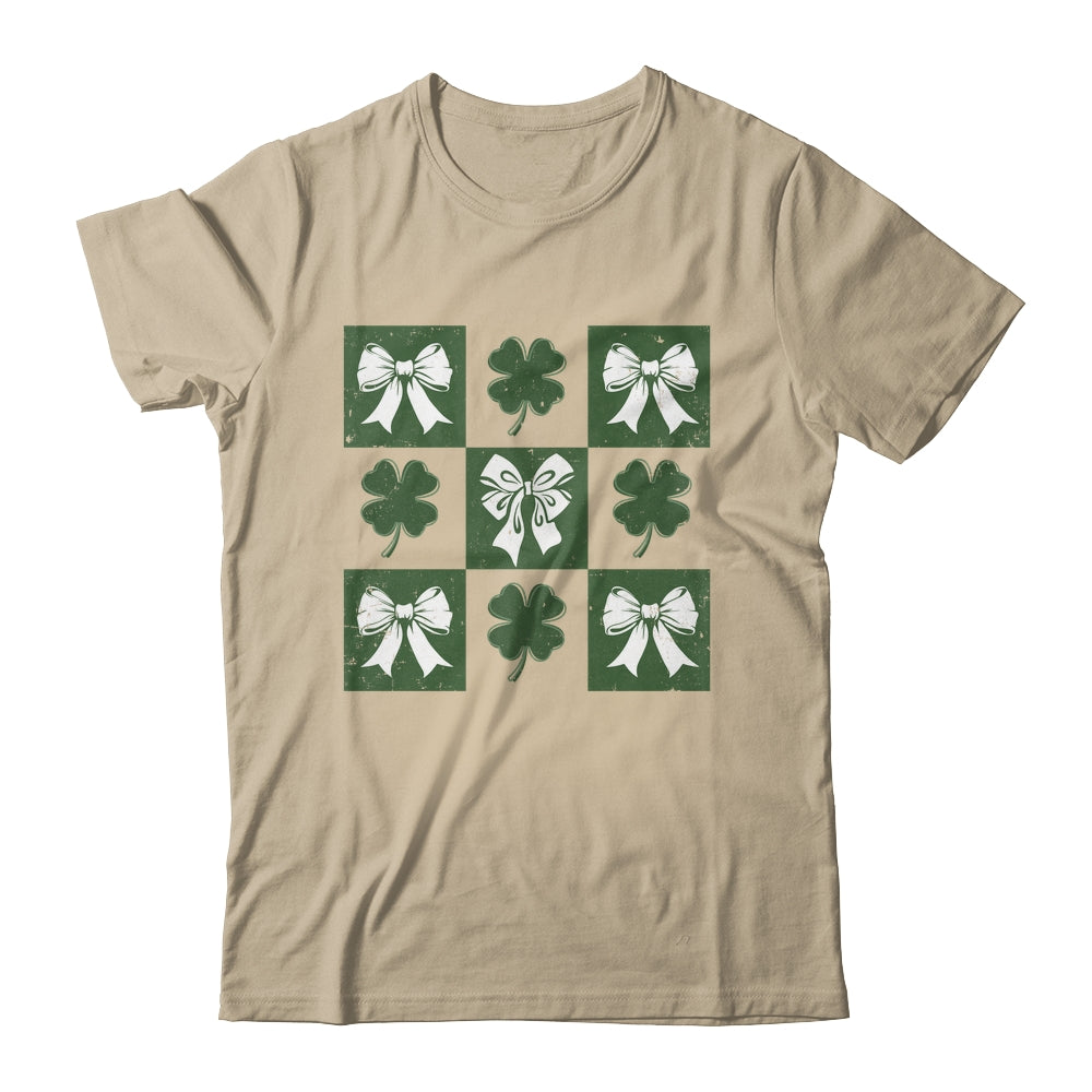 Retro Checkered St Patrick's Day Coquette Lucky Shamrock Shirt & Tank Top | teecentury