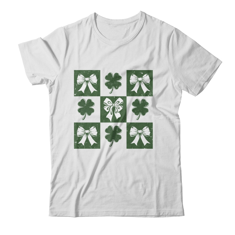 Retro Checkered St Patrick's Day Coquette Lucky Shamrock Shirt & Tank Top | teecentury
