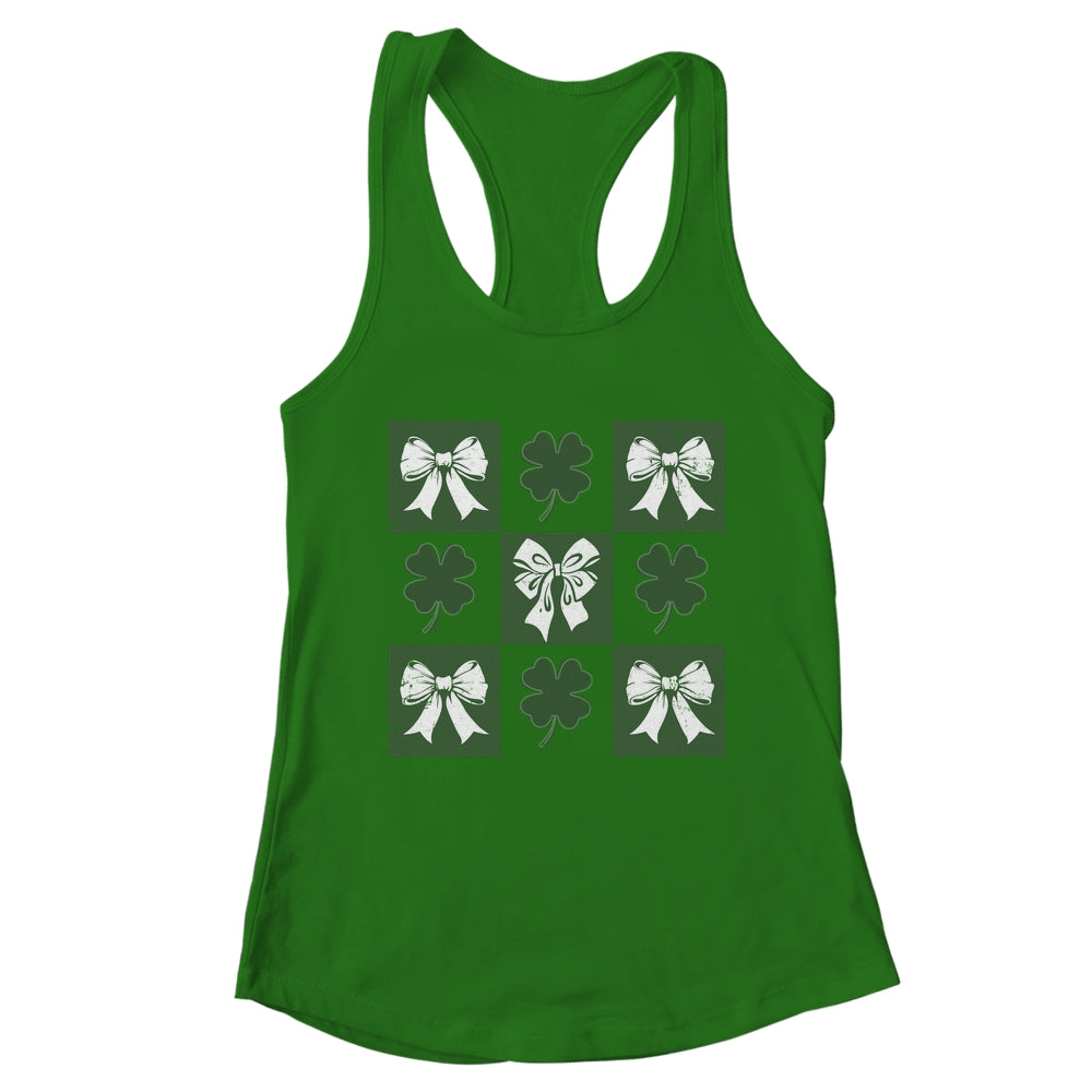 Retro Checkered St Patrick's Day Coquette Lucky Shamrock Shirt & Tank Top | teecentury