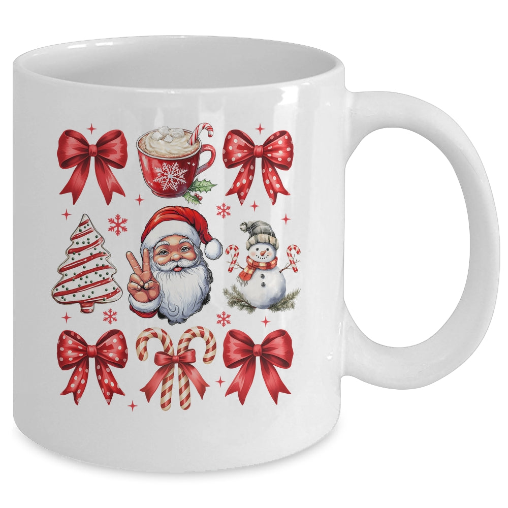 Retro Christmas Coquette Christmas Santa Candy Cane Bow Mug | teecentury