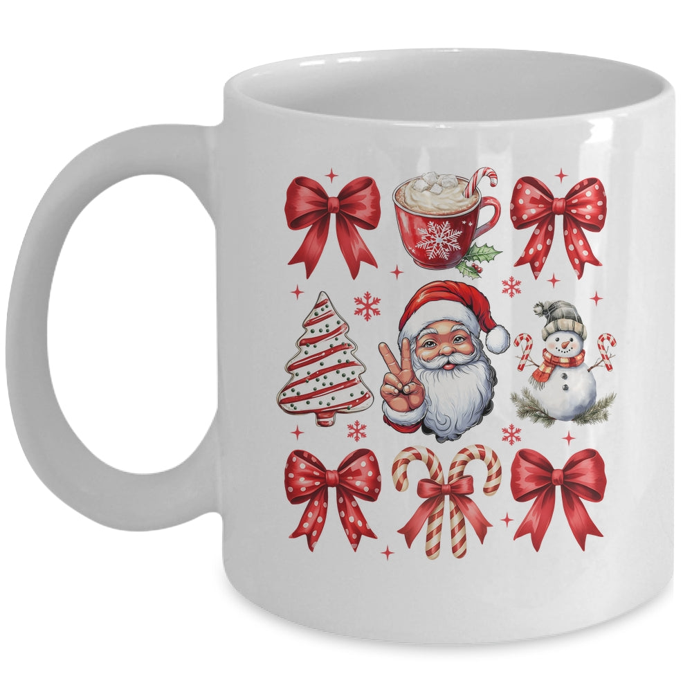 Retro Christmas Coquette Christmas Santa Candy Cane Bow Mug | teecentury