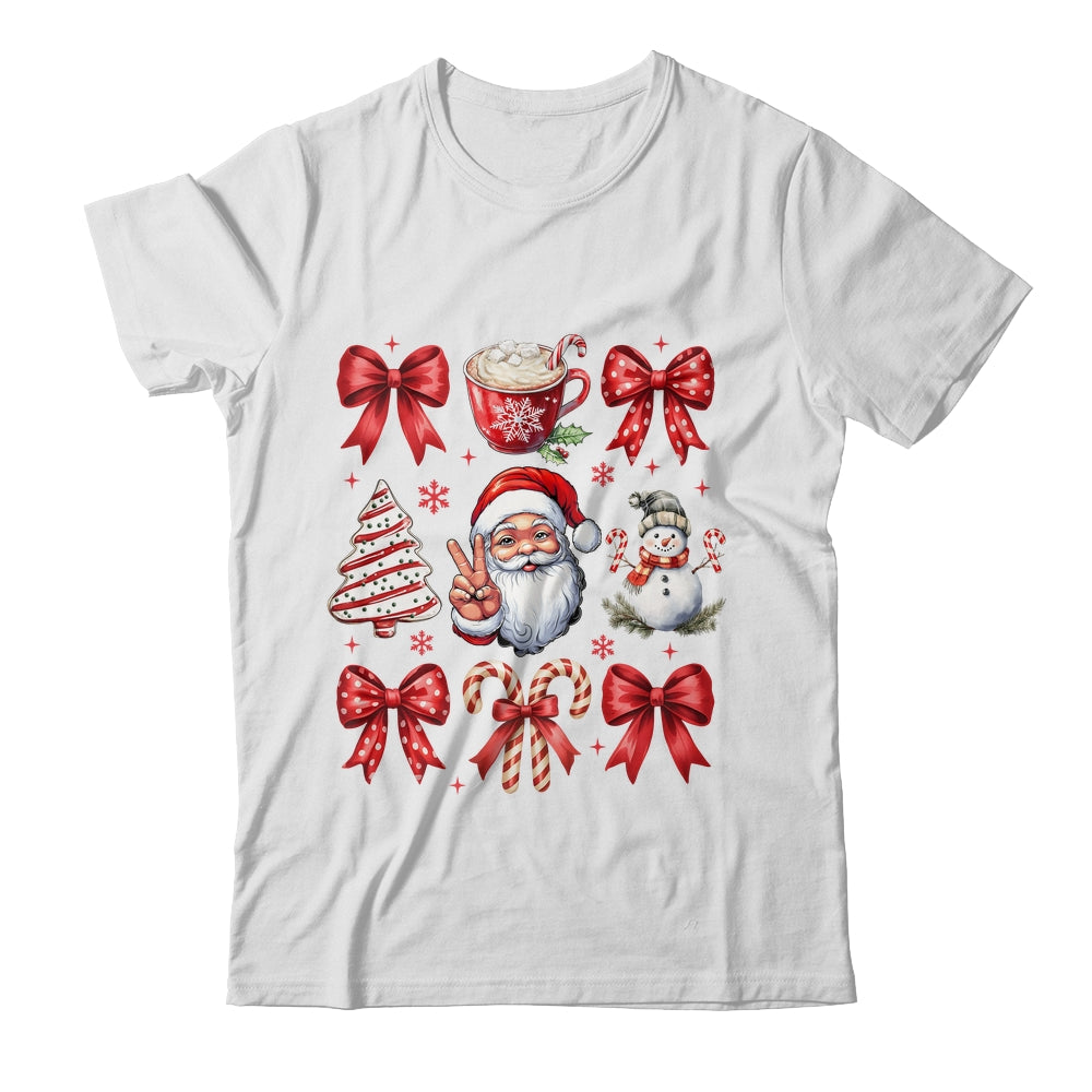 Retro Christmas Coquette Christmas Santa Candy Cane Bow Shirt & Sweatshirt | teecentury