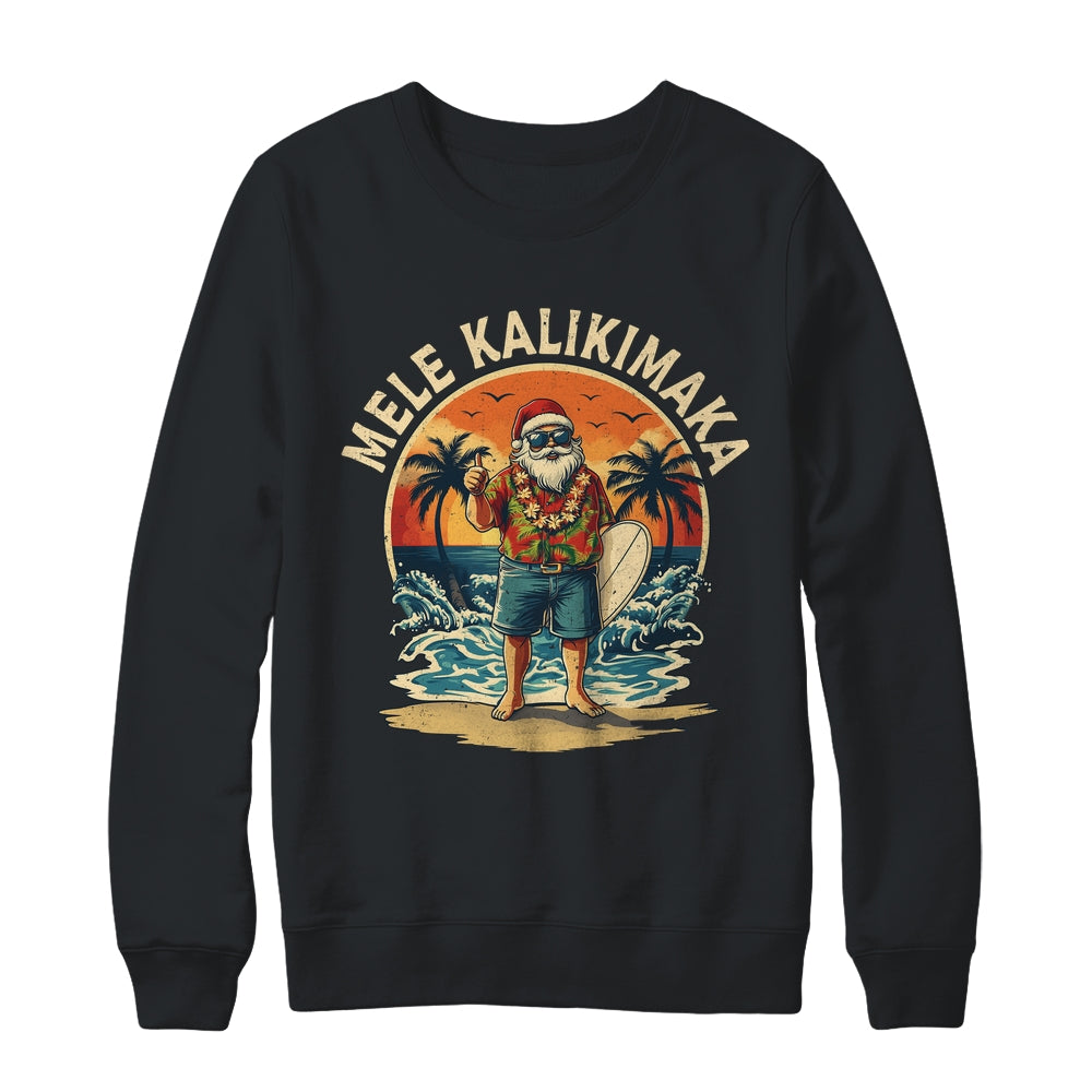 Retro Christmas Surf Mele Kalikimaka Santa Claus Hawaii Shirt & Sweatshirt | teecentury