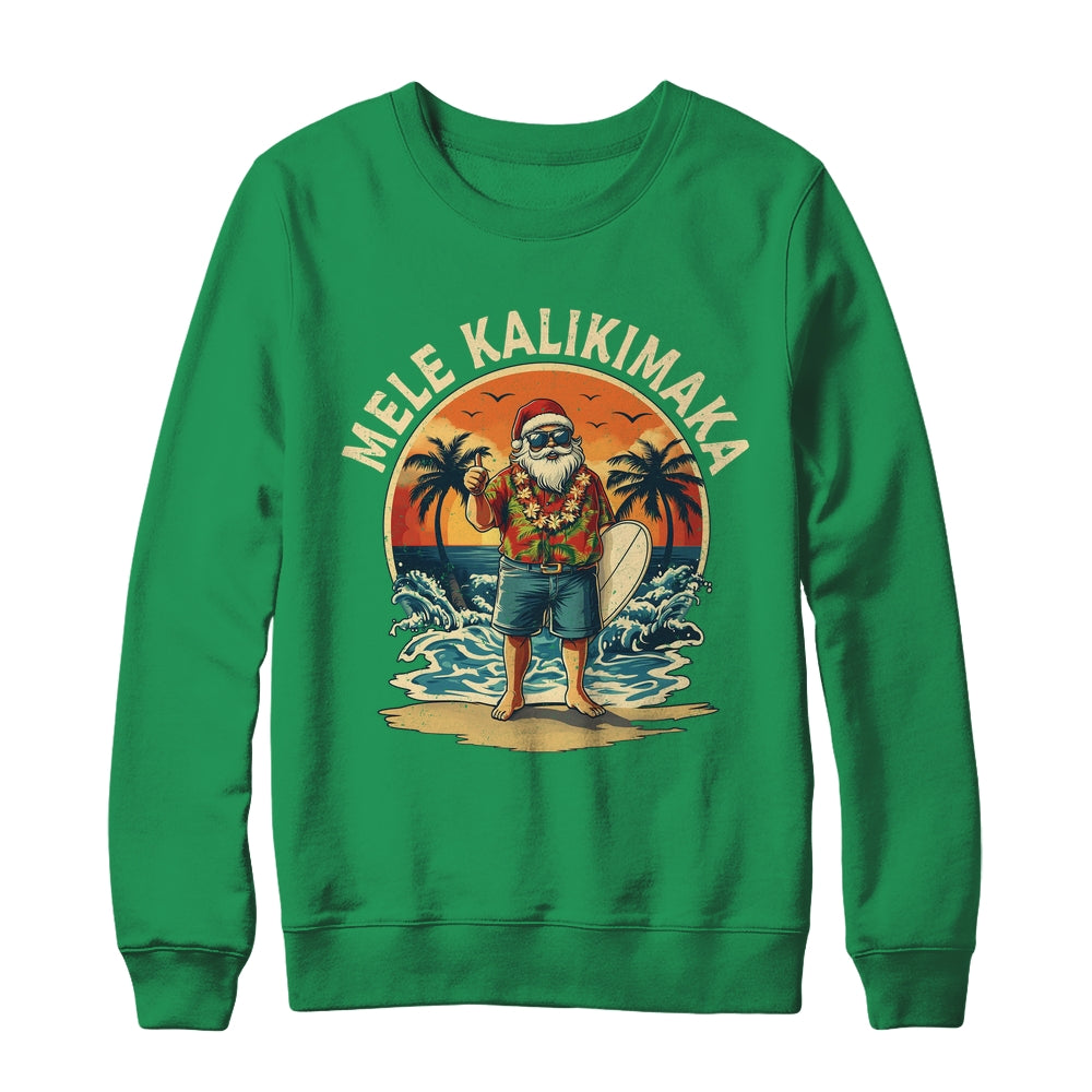 Retro Christmas Surf Mele Kalikimaka Santa Claus Hawaii Shirt & Sweatshirt | teecentury