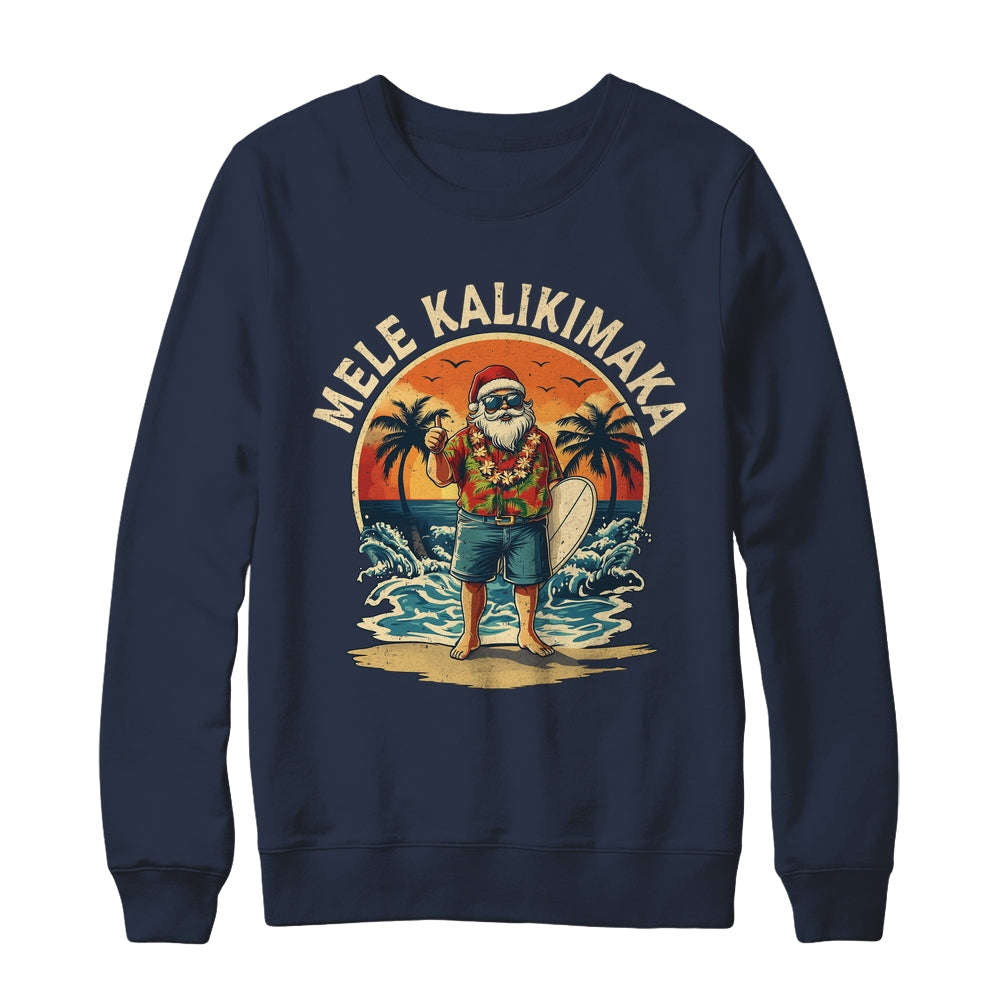 Retro Christmas Surf Mele Kalikimaka Santa Claus Hawaii Shirt & Sweatshirt | teecentury