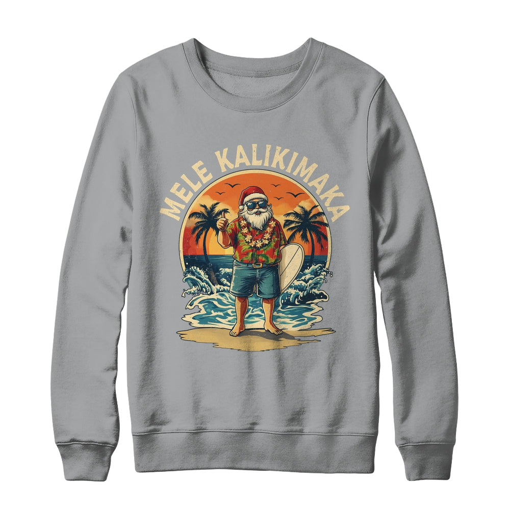 Retro Christmas Surf Mele Kalikimaka Santa Claus Hawaii Shirt & Sweatshirt | teecentury