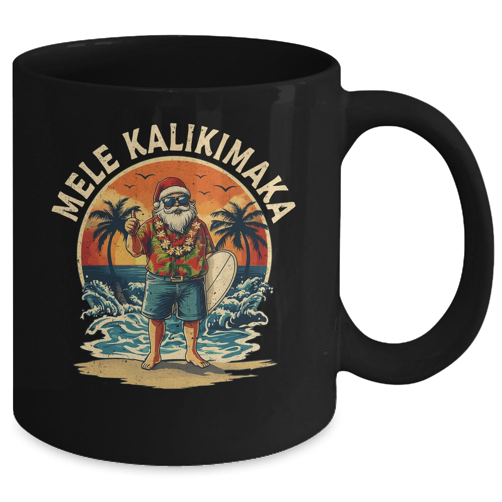 Retro Christmas Surf Mele Kalikimaka Santa Claus Hawaii Mug | teecentury
