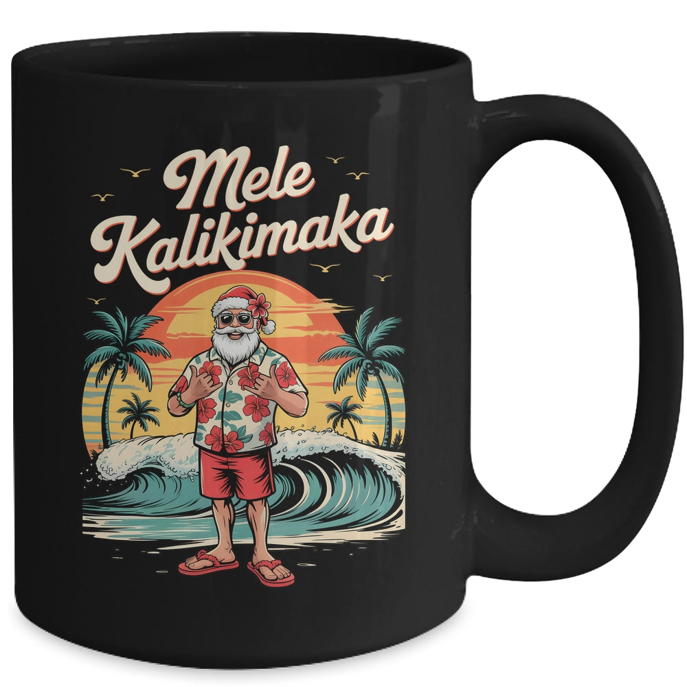 Retro Christmas Surf Mele Kalikimaka Santa Shaka Sign Hawaii Mug | teecentury