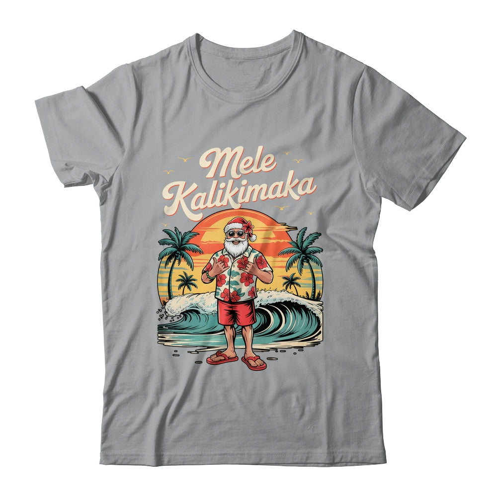 Retro Christmas Surf Mele Kalikimaka Santa Shaka Sign Hawaii Shirt & Sweatshirt | teecentury