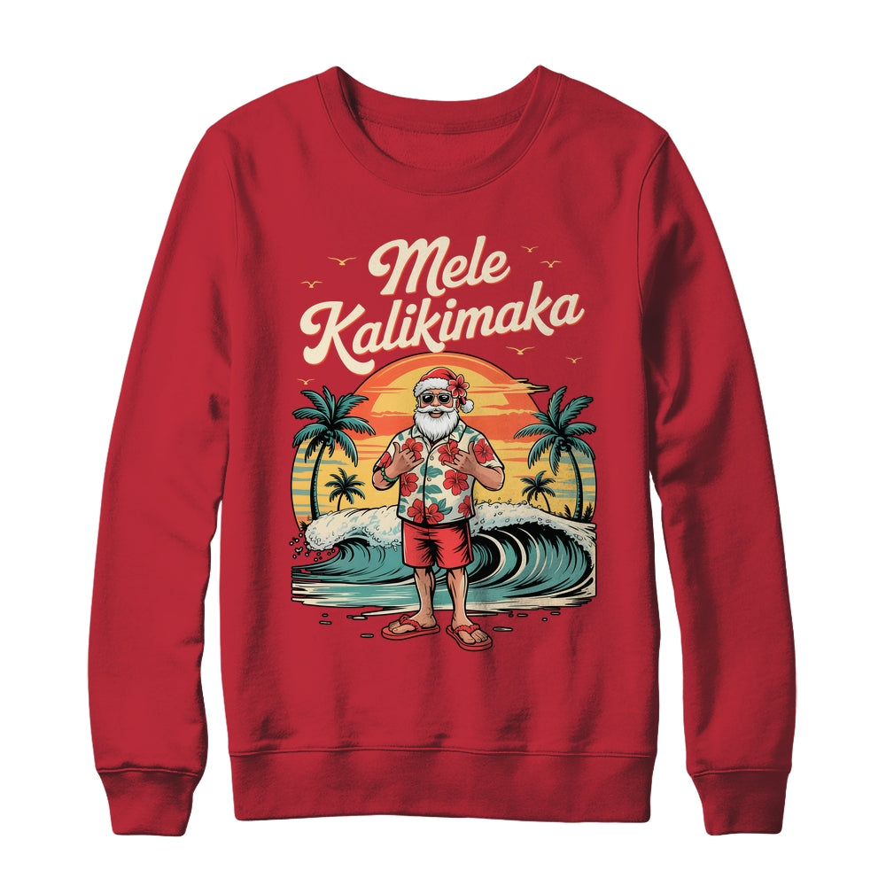 Retro Christmas Surf Mele Kalikimaka Santa Shaka Sign Hawaii Shirt & Sweatshirt | teecentury