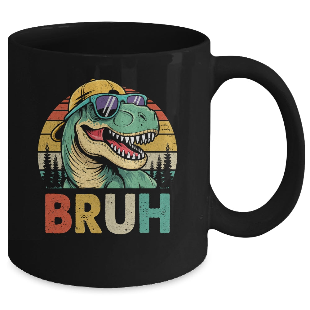 Retro Cool Dino BRUH Meme Funny Dinosaur T-Rex Vintage Mug | teecentury