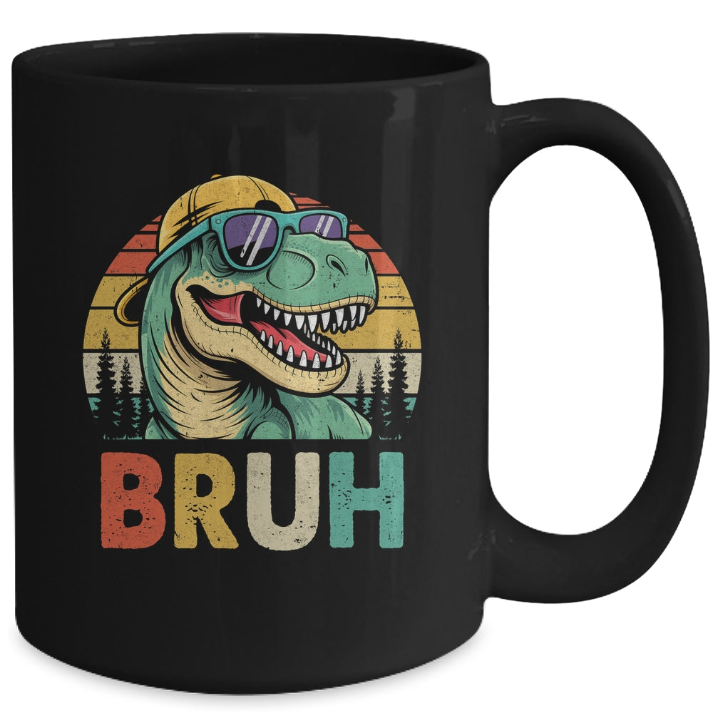 Retro Cool Dino BRUH Meme Funny Dinosaur T-Rex Vintage Mug | teecentury