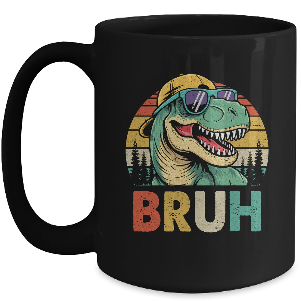 Retro Cool Dino BRUH Meme Funny Dinosaur T-Rex Vintage Mug | teecentury