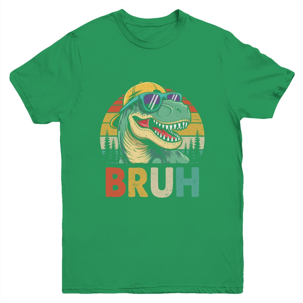 Retro Cool Dino BRUH Meme Funny Dinosaur T-Rex Vintage Youth Shirt | teecentury