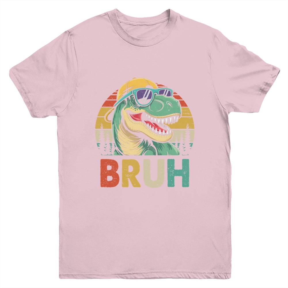 Retro Cool Dino BRUH Meme Funny Dinosaur T-Rex Vintage Youth Shirt | teecentury