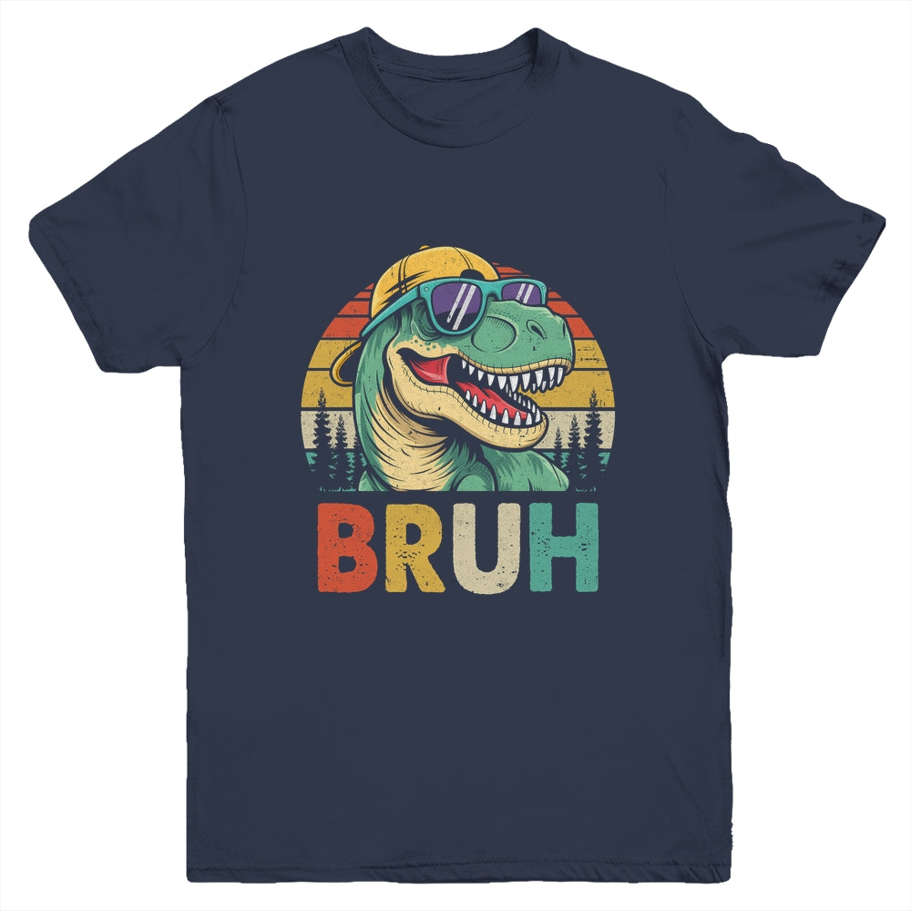 Retro Cool Dino BRUH Meme Funny Dinosaur T-Rex Vintage Youth Shirt | teecentury