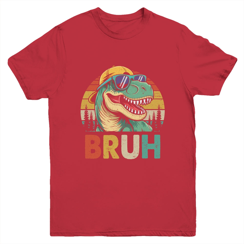 Retro Cool Dino BRUH Meme Funny Dinosaur T-Rex Vintage Youth Shirt | teecentury