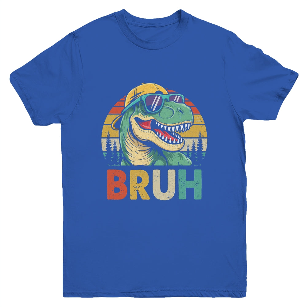 Retro Cool Dino BRUH Meme Funny Dinosaur T-Rex Vintage Youth Shirt | teecentury