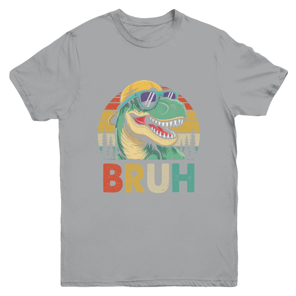 Retro Cool Dino BRUH Meme Funny Dinosaur T-Rex Vintage Youth Shirt | teecentury