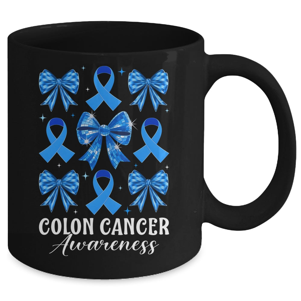 Retro Coquette Bow Blue Ribbon Colon Cancer Awareness Woman Mug | teecentury