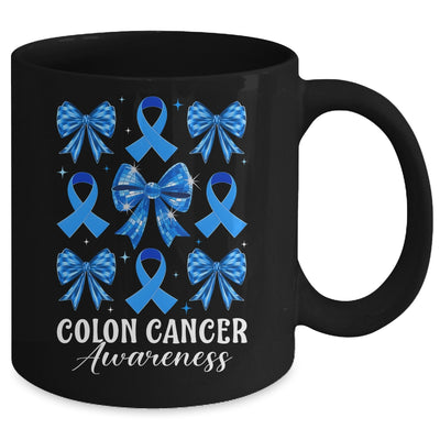 Retro Coquette Bow Blue Ribbon Colon Cancer Awareness Woman Mug | teecentury
