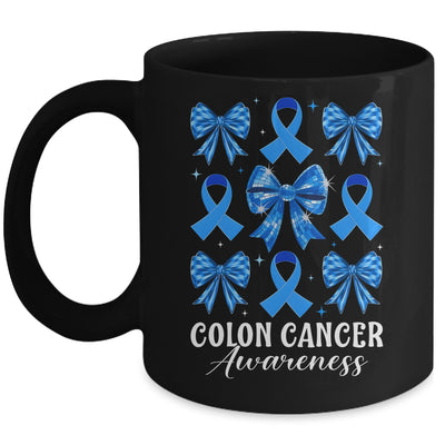 Retro Coquette Bow Blue Ribbon Colon Cancer Awareness Woman Mug | teecentury
