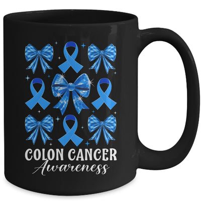 Retro Coquette Bow Blue Ribbon Colon Cancer Awareness Woman Mug | teecentury