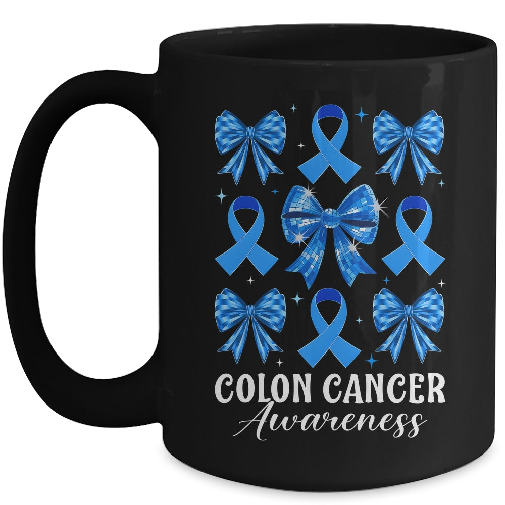 Retro Coquette Bow Blue Ribbon Colon Cancer Awareness Woman Mug | teecentury