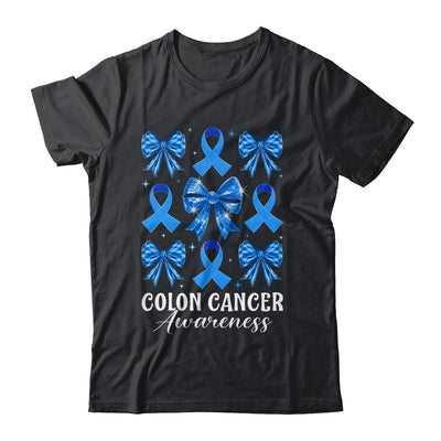 Retro Coquette Bow Blue Ribbon Colon Cancer Awareness Woman Shirt & Hoodie | teecentury