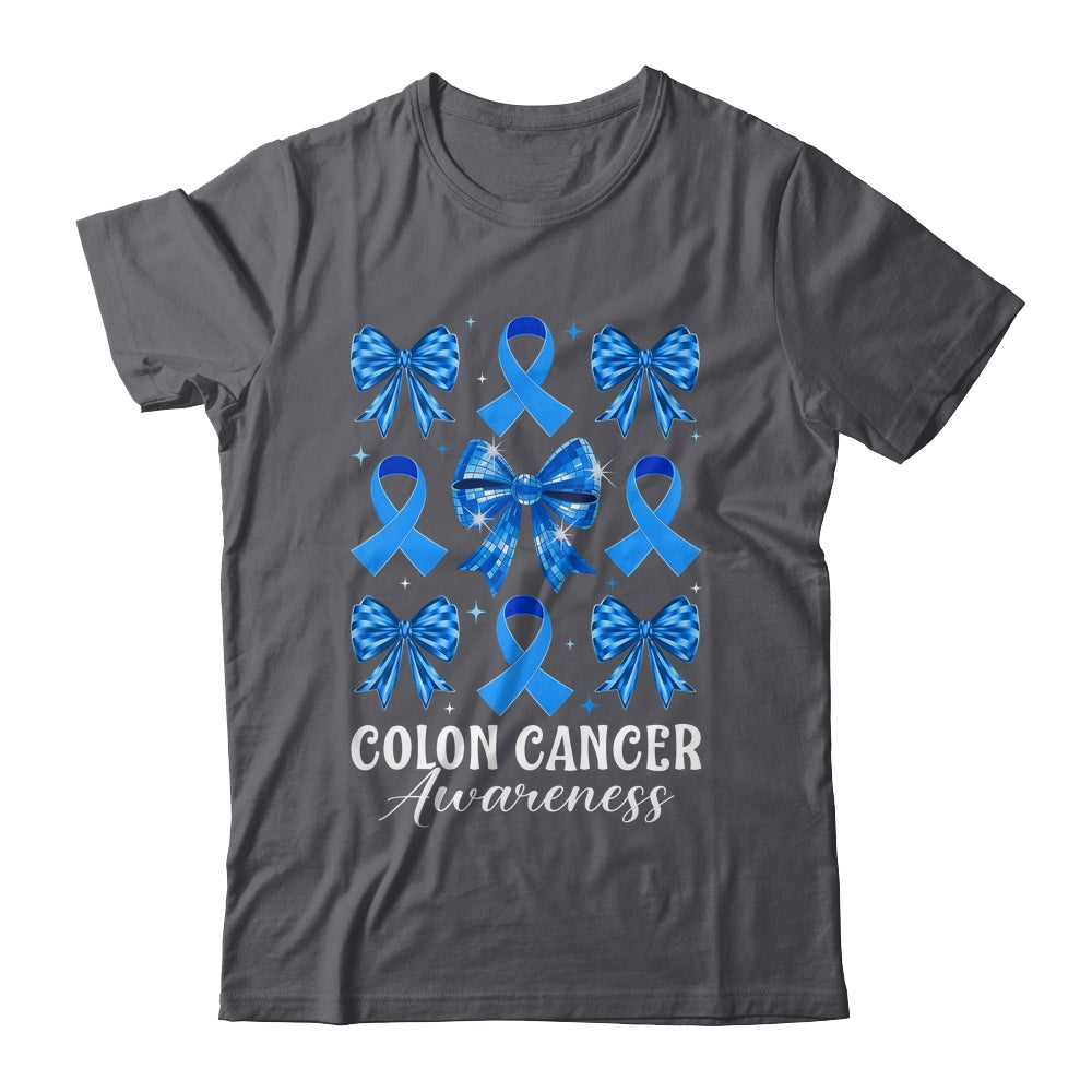 Retro Coquette Bow Blue Ribbon Colon Cancer Awareness Woman Shirt & Hoodie | teecentury