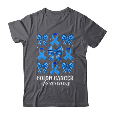 Retro Coquette Bow Blue Ribbon Colon Cancer Awareness Woman Shirt & Hoodie | teecentury
