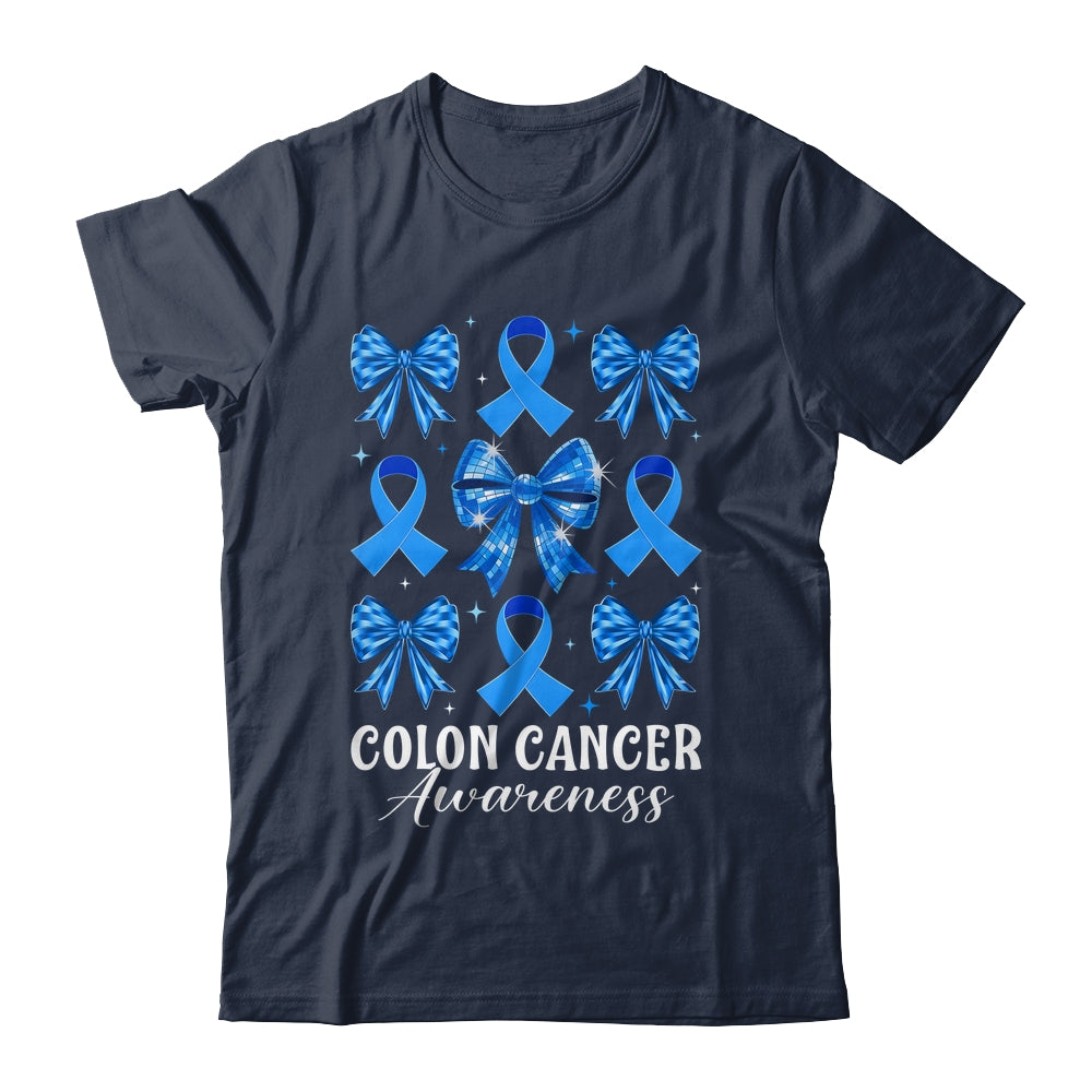 Retro Coquette Bow Blue Ribbon Colon Cancer Awareness Woman Shirt & Hoodie | teecentury