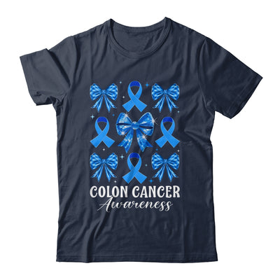 Retro Coquette Bow Blue Ribbon Colon Cancer Awareness Woman Shirt & Hoodie | teecentury