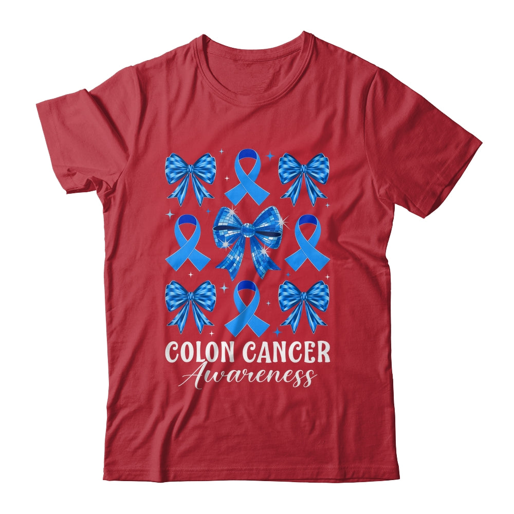 Retro Coquette Bow Blue Ribbon Colon Cancer Awareness Woman Shirt & Hoodie | teecentury