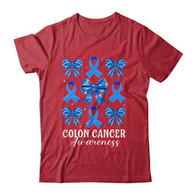 Retro Coquette Bow Blue Ribbon Colon Cancer Awareness Woman Shirt & Hoodie | teecentury