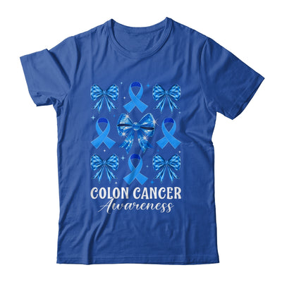 Retro Coquette Bow Blue Ribbon Colon Cancer Awareness Woman Shirt & Hoodie | teecentury