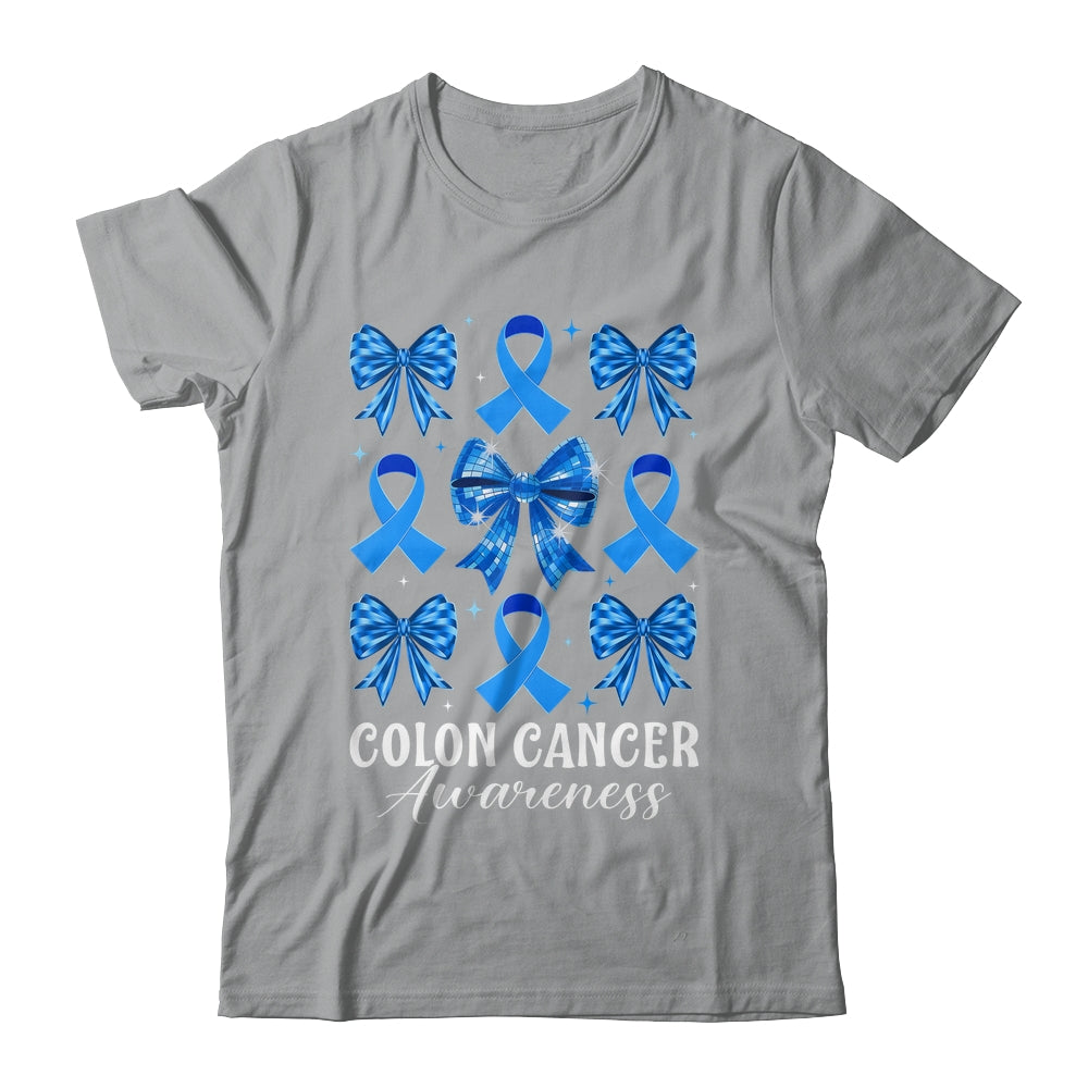Retro Coquette Bow Blue Ribbon Colon Cancer Awareness Woman Shirt & Hoodie | teecentury
