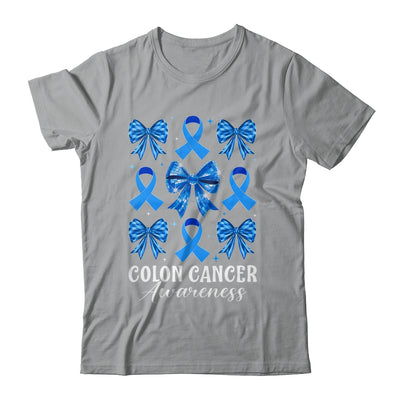 Retro Coquette Bow Blue Ribbon Colon Cancer Awareness Woman Shirt & Hoodie | teecentury